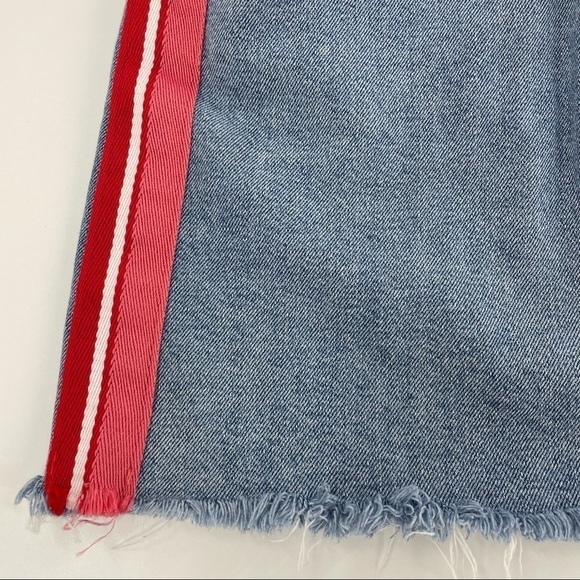 Zara Light Wash Denim Jean Mini Skirt Red Stripe - Picture 3 of 11